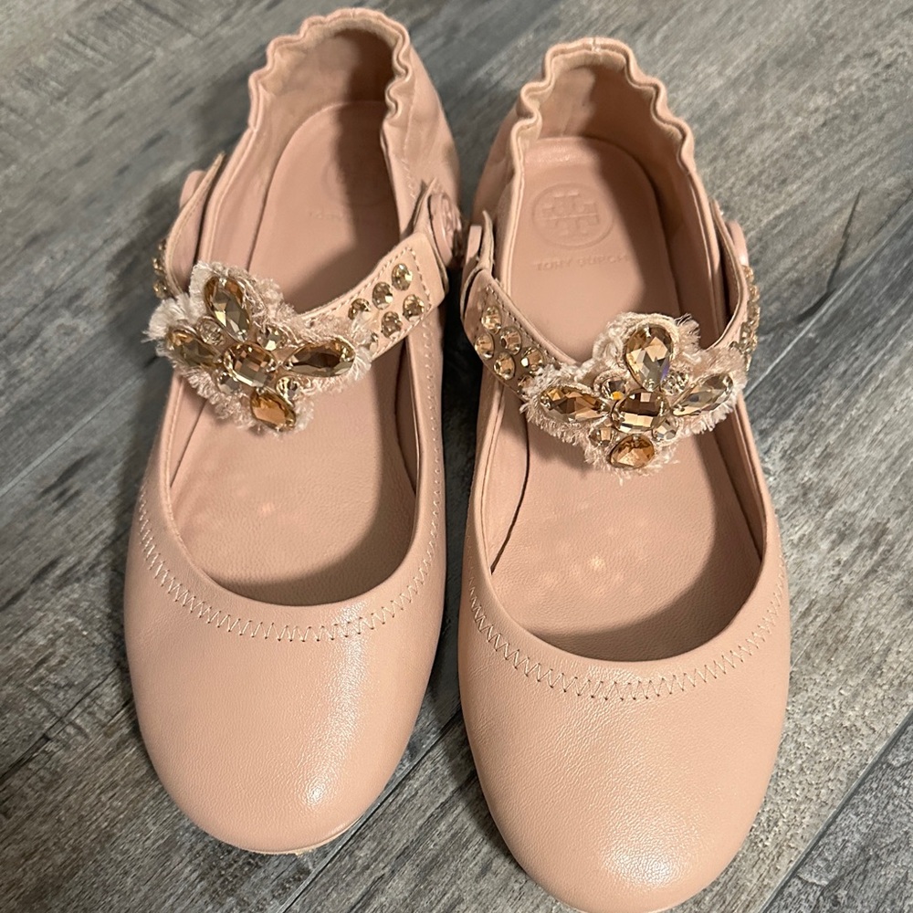 Tory Burch Pink Kids Dress Shoes with Embellished Strap